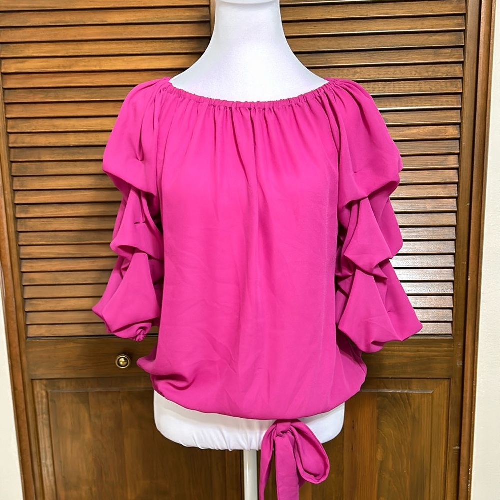 Coco Bianco 3/4 Ruffle Sleeve Magenta Blouse  Size S